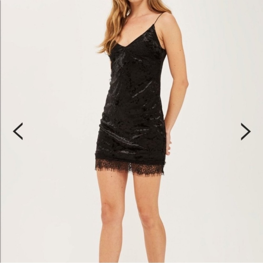Topshop Black Velvet Lace Trim Slip Dress- EUC